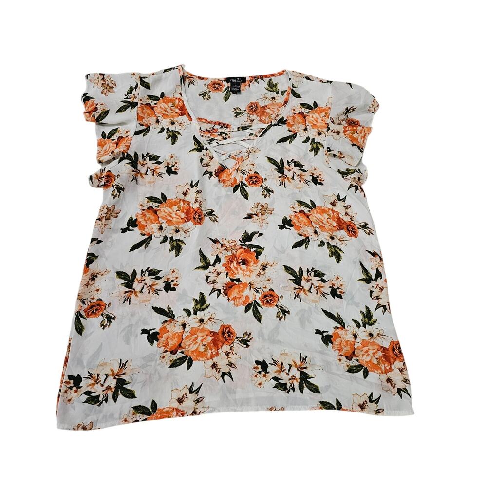 Rue 21 Size XL Blouse Orange White Floral